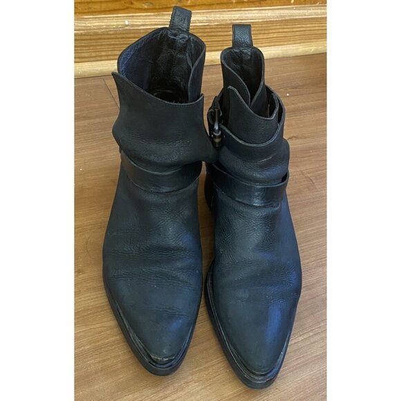 ALL SAINTS Pointy Toe Leather Boot Women 39 Slip On Harness black 9 8.5 - Picture 2 of 8
